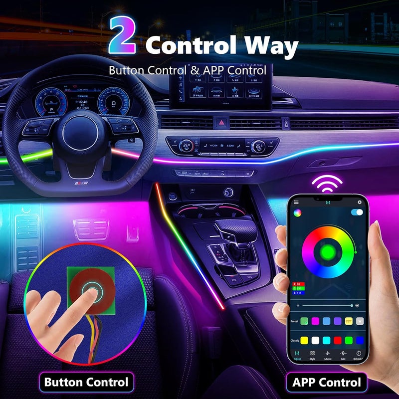 Amki Acrylic Interior Car LED Strip Light, Car Neon Light with APP Control,16 Million Dreamcolor Sound Activated Car Accessories Car Ambient Light Kit with RGB 18 in 1 and 213 Modes 175 inches 593 LED - Image 3